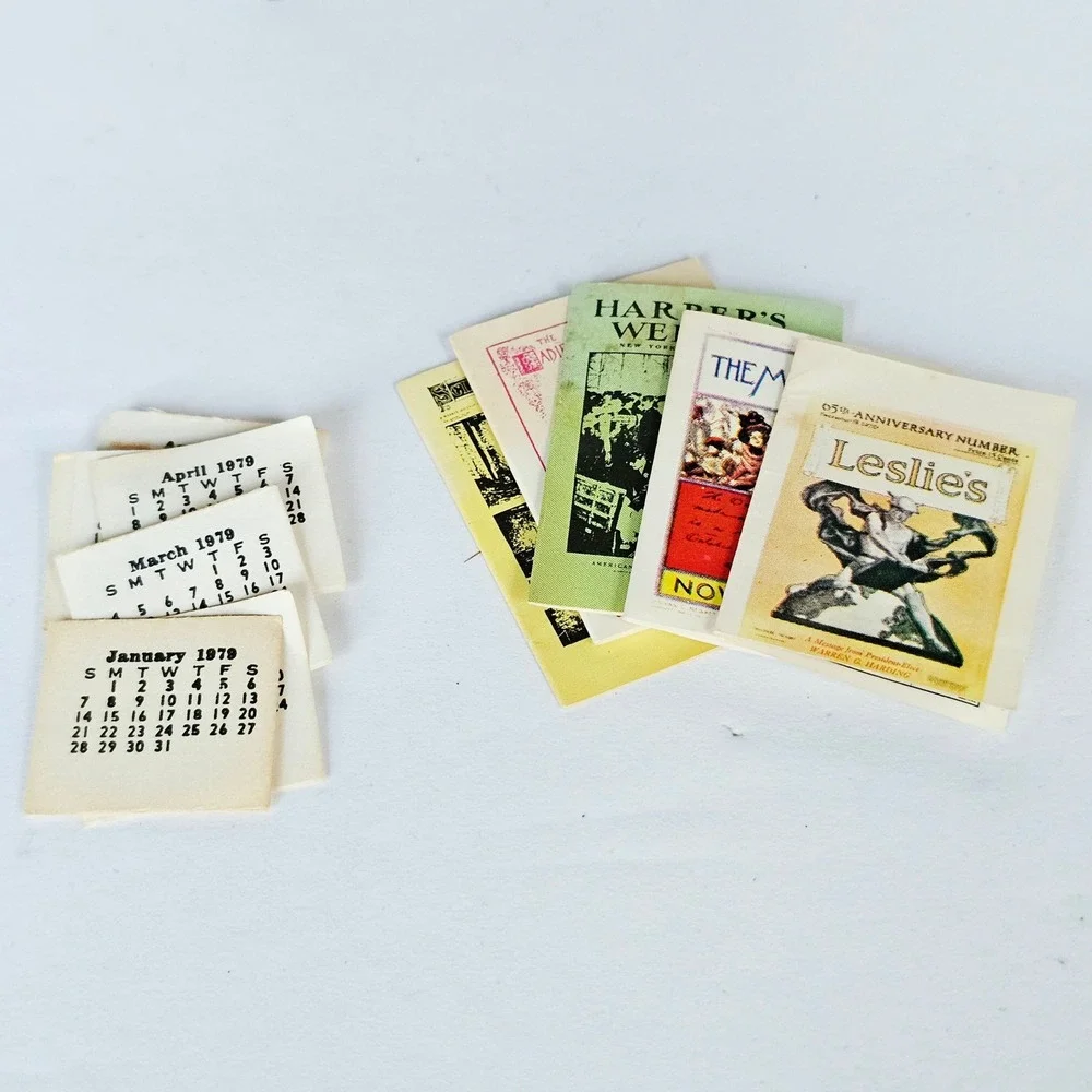 Vtg Dollhouse Furniture Set Table Coat Rack Magazines 1979 Calendar Victorian